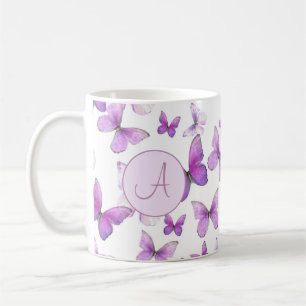 Girly Purple Pastel Butterflies Custom Monogrammed Coffee Mug
