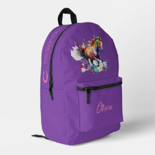 Girly Purple Personalised Horse Printed Backpack