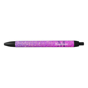 Girly Purple Pink Glitter Ombre Personalized Black Ink Pen