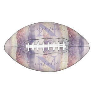 Girly purple pink glitter sparkle initial name football