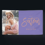 girly purple rose gold 16th sixteen birthday banner<br><div class="desc">purple rose gold photo 16th birthday party decor banner.</div>