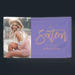 girly purple rose gold 16th sixteen birthday banner<br><div class="desc">purple rose gold photo 16th birthday party decor banner.</div>