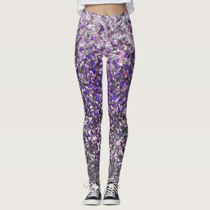 Girly Purple Silver Glitter Sequin Confetti Leggings