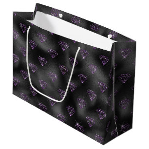 Girly Purple Sparkle Black Diamonds Bridal Shower Large Gift Bag