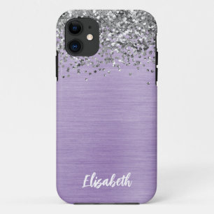 Girly Purple Sparkle Glitter Monogram Name  Case-Mate iPhone Case