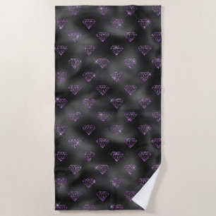 Girly Purple Sparkle Glitzy Black Diamonds Beach Towel