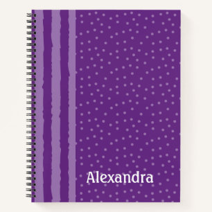 Girly Purple Stripes And Dots Personalised Notebook
