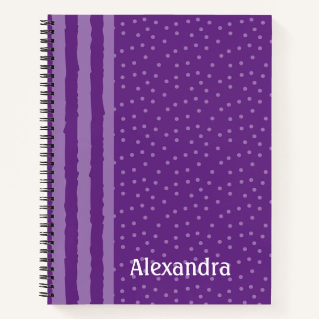 Girly Purple Stripes And Dots Personalised Notebook (Front)