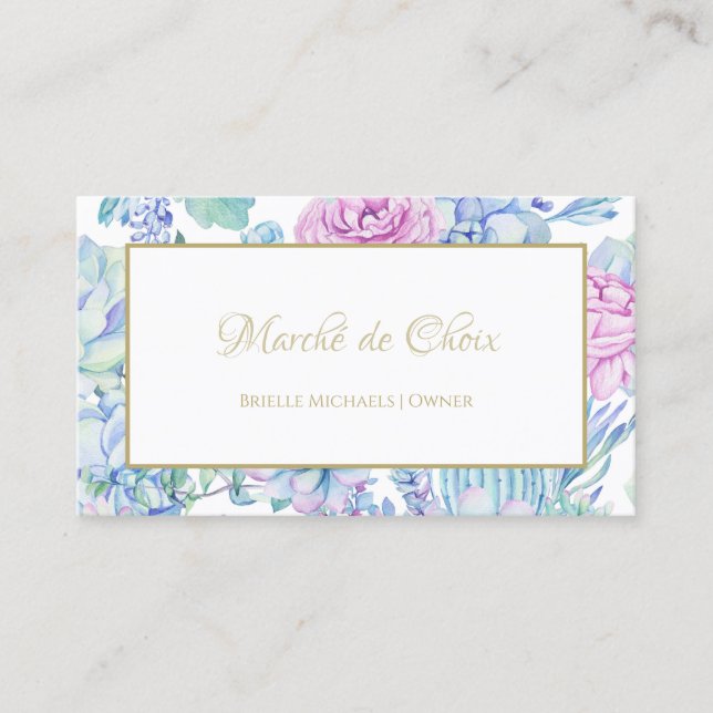 Girly Purple Succulents Floral Beauty Boutique Business Card (Front)