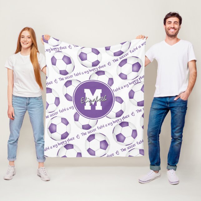 girly purple The soccer field is my happy place Fleece Blanket (In Situ)