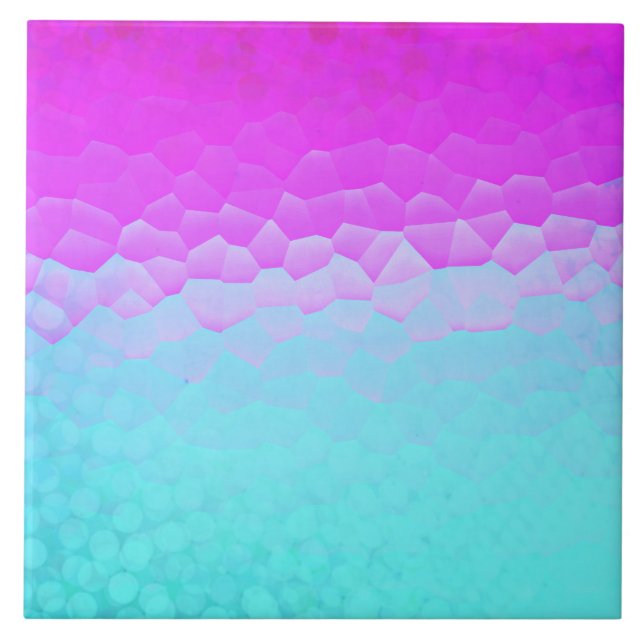 Girly Purple Turquoise Ombre Mosaic Bokeh Pattern Tile (Front)