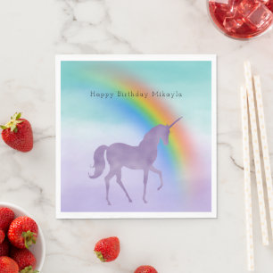Girly Purple Unicorn Rainbow Personalised Napkin