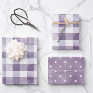 Girly Purple White Plaid Stripes Birthday Wrapping Paper Sheet