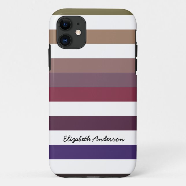 Girly Purple Wide Horizontal Stripes With Name Case-Mate iPhone Case (Back)