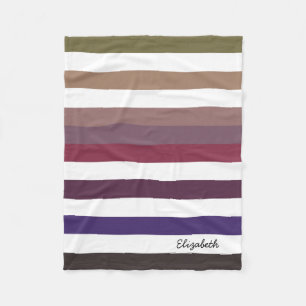 Girly Purple Wide Horizontal Stripes With Name Fleece Blanket