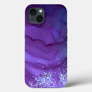 Girly Purple with Silver Glitter Monogrammed iPhone 13 Case