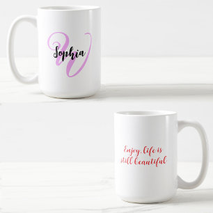 Girly Quote with Modern Monogram Initial & Name Coffee Mug