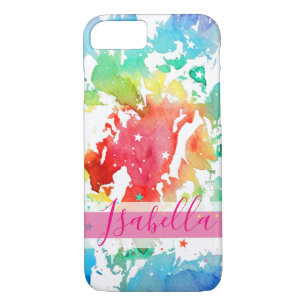 Girly Rainbow Colourful Tie Dye Monogram Name Case-Mate iPhone Case