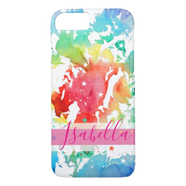 Girly Rainbow Colourful Tie Dye Monogram Name Case-Mate iPhone Case (Back)