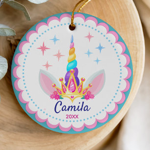 Girly Rainbow Fantasy Unicorn Horn Keepsake Ceramic Tree Decoration