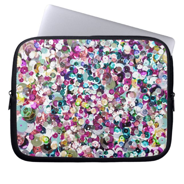 Girly Rainbow Faux Sequins Bling Laptop Sleeve (Front)