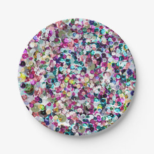 Girly Rainbow Faux Sequins Bling Paper Plate