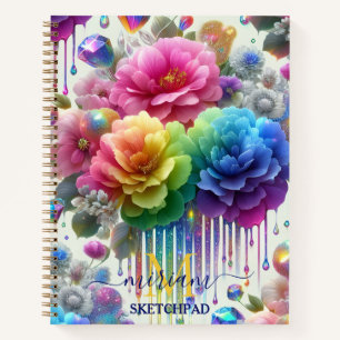 Girly Rainbow Floral Flower Monogram Notebook