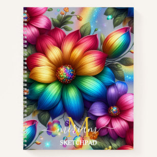 Girly Rainbow Floral Flower Monogram Notebook