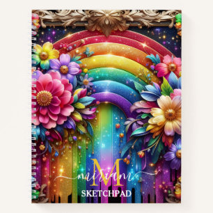 Girly Rainbow Floral Flower Monogram Notebook