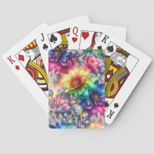 Girly Rainbow Floral Flower Monogram Playing Cards