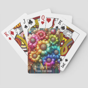 Girly Rainbow Floral Flower Monogram Playing Cards