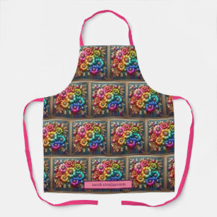 Girly Rainbow Flowers and Glitter Drips Apron
