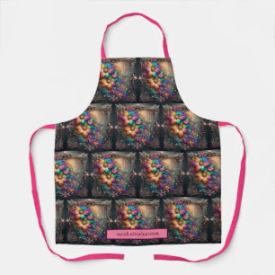 Girly Rainbow Flowers and Glitter Drips Apron
