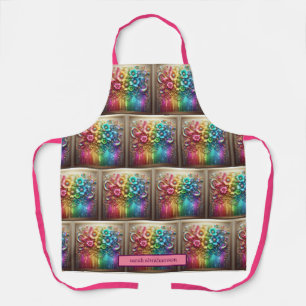 Girly Rainbow Flowers and Glitter Drips Apron