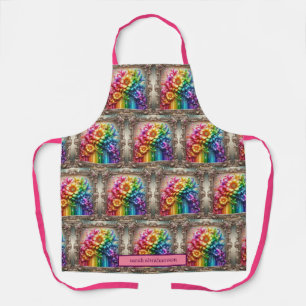 Girly Rainbow Flowers and Glitter Drips Apron