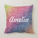 Girly Rainbow Glitter Monogram Name Throw Cushion<br><div class="desc">Add a splash of color to your space with cushions from Zazzle. Personalize with your name, monogram, initial or text. You can change text color and font style using the customize it further option. Perfect for a girly girl's bedroom. The glitter design details are simulated int he artwork. No actual...</div>