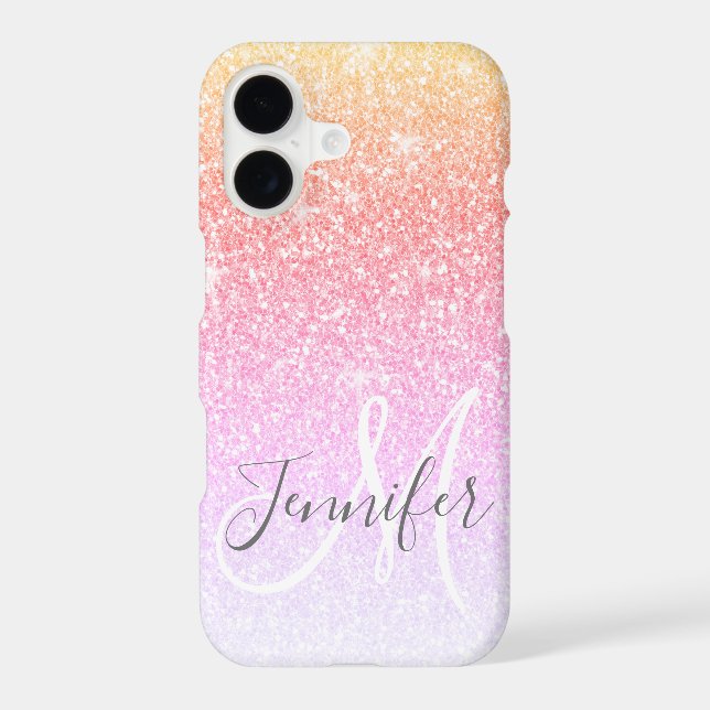 Girly Rainbow Glitter Sparkles Monogram Name (Back)