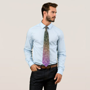 Girly Rainbow Gold Glitter Ombre Galaxy Tie