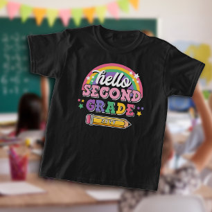 Girly Rainbow Hello Second Grade with Year T-Shirt