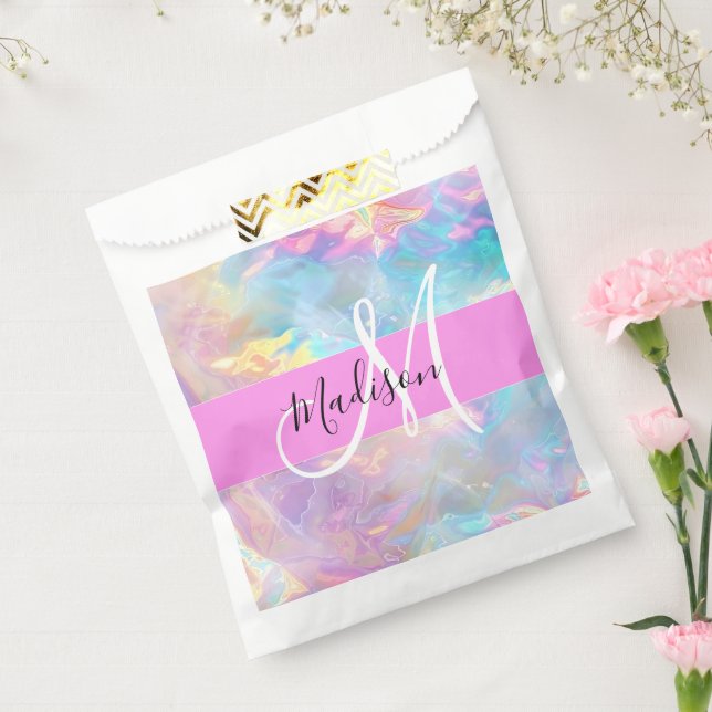 Girly Rainbow Holographic Iridescent Monogram Name Favour Bags (Sealed)