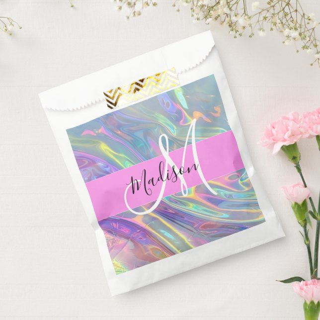 Girly Rainbow Holographic Iridescent Monogram Name Favour Bags (Sealed)