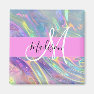 Girly Rainbow Holographic Iridescent Monogram Name Magnet