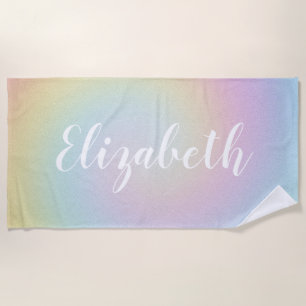 Girly Rainbow Ombre Personalised Name Beach Towel