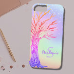 Girly Rainbow Sparkles Monogram Name   Case-Mate iPhone Case<br><div class="desc">Girly Rainbow Sparkles Monogram Name iPhone 8/7 Case.
This pretty phone case is decorated with a colourful tree and rainbow background with faux sparkling stars.
You can customise it with a name and monogram.
Original Mosaic Tree © Michele Davies.</div>