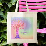 Girly Rainbow Sparkles Monogram Name  Tote Bag<br><div class="desc">Girly Rainbow Sparkles Monogram Name Tote Bag.
This pretty bag is decorated on both sides with a tree and background in rainbow colors with faux sparkling stars.
You can customize it with a name and monogram.
Original Mosaic Tree © Michele Davies.</div>