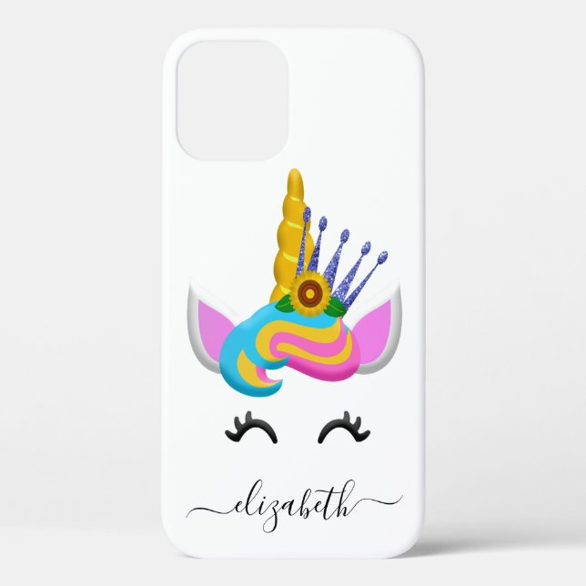 Girly Rainbow Unicorn Add Name Case-Mate iPhone Case (Back)