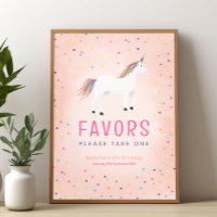 Girly Rainbow Unicorn Birthday Favor Sign