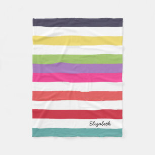 Girly Rainbow Wide Horizontal Stripes With Name Fleece Blanket