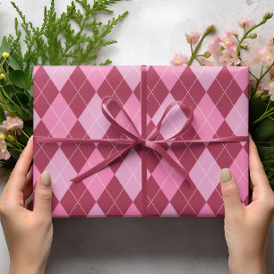 Girly Raspberry and Pink Large Argyle Pattern Kids Wrapping Paper