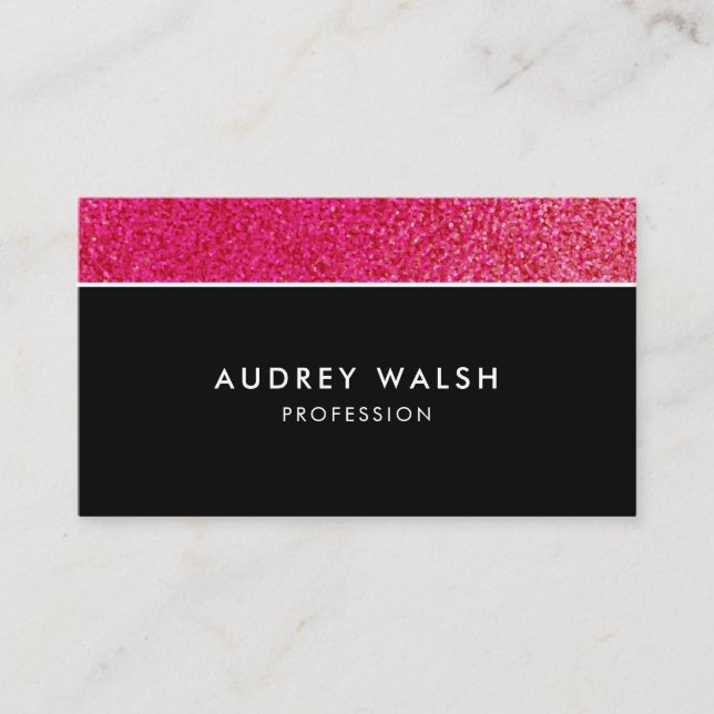 Girly Raspberry black glitter luxury professional Business Card (Front)